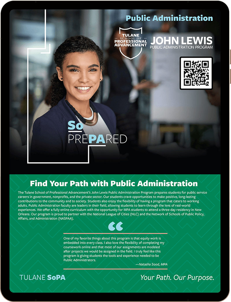 John Lewis Public Administration Program Brochure preview image - Tulane SoPA