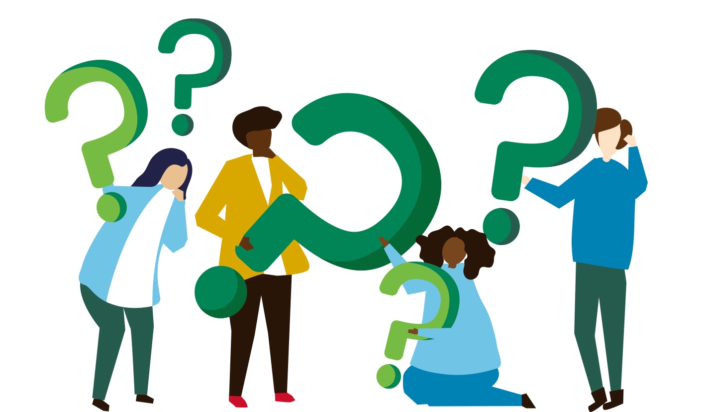 404 error page image depicting people confused and surrounded by question marks - Tulane SoPA