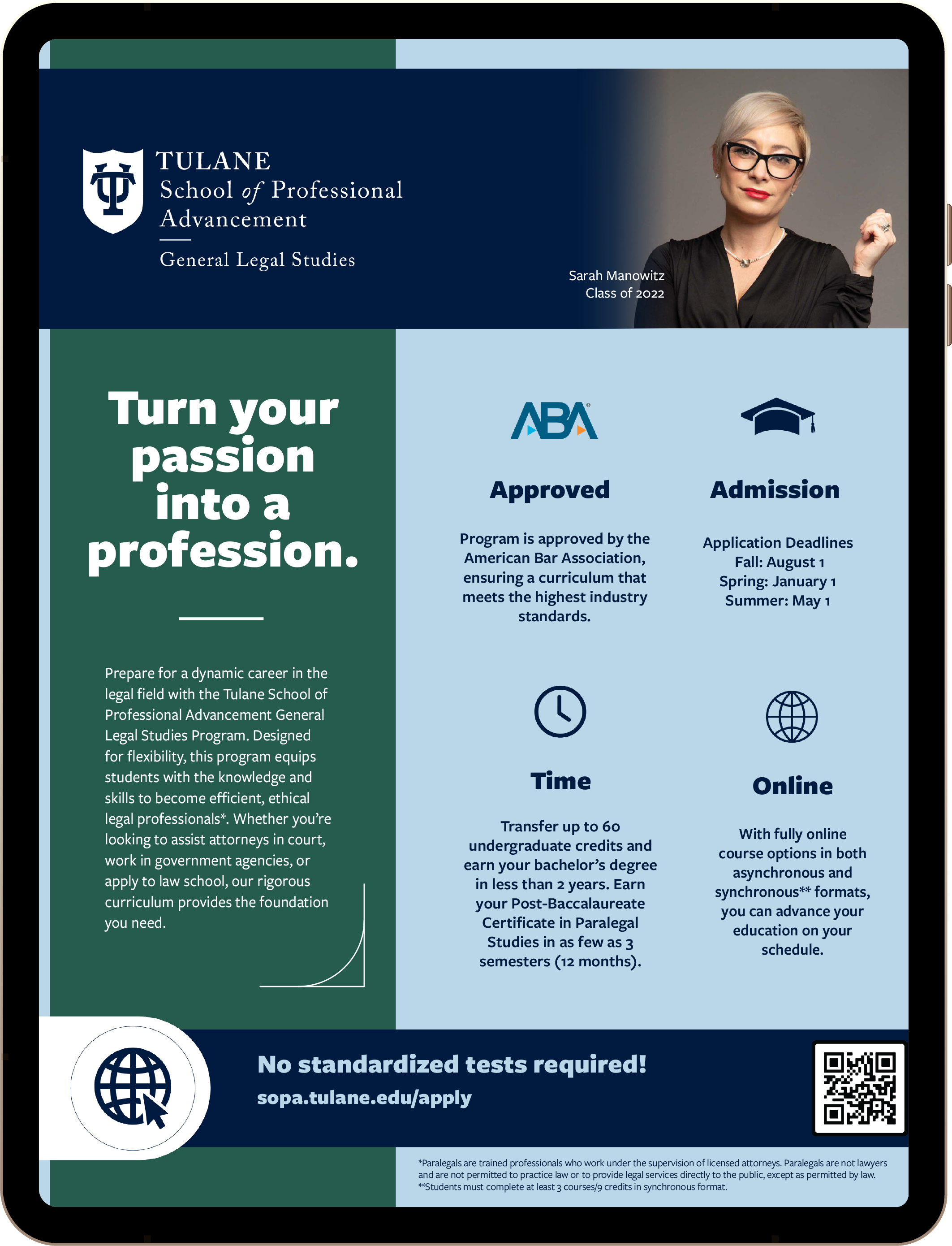 iPad graphic for General Legal Studies brochure
