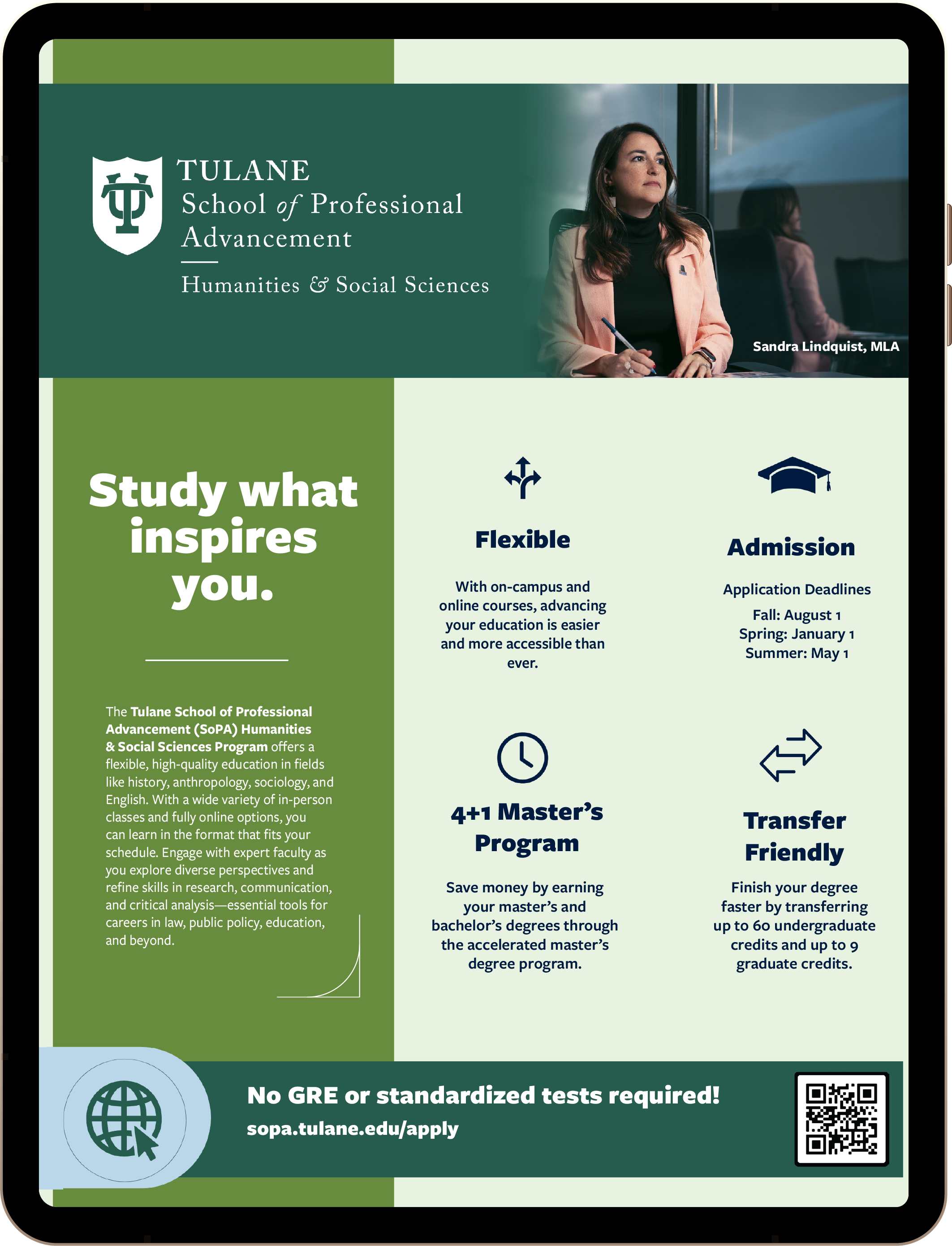 An iPad graphic of the Humanities and Social Sciences brochure