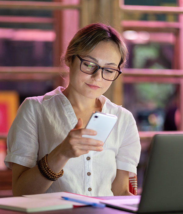 student looking at phone