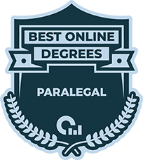 Best Online Degrees badge recognizing the 2019 Online Paralegal program of Tulane School of Professional Advancement in New Orleans, LA