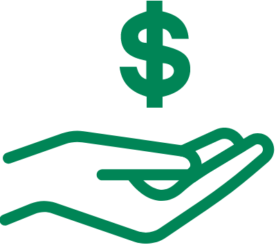 dollar sign above hand with open palm icon