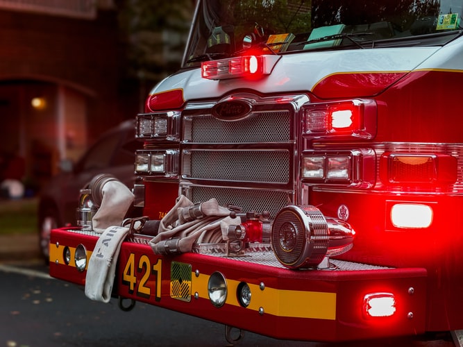 The front of a fire truck