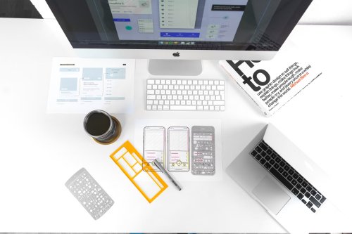 Overhead view of designer's desk with equipment - Tulane School of Professional Advancement