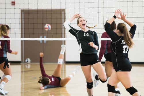 Volleyball players celebrate crushing the opposition Volleyball players celebrate crushing the opposition