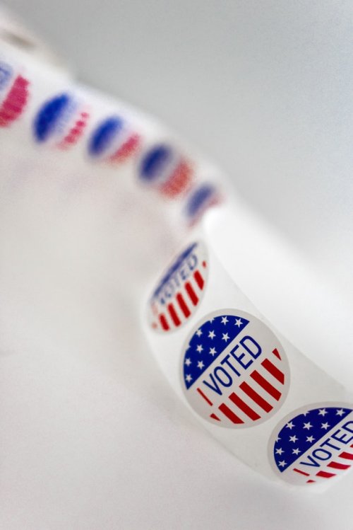 Roll of stickers saying I Voted