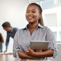 woman holding an ipad