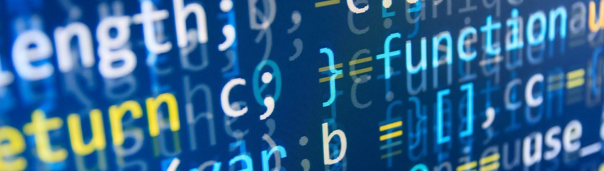 A close-up of code on a computer screen representing cryptography techniques taught by the Tulane School of Professional Advancement in New Orleans, LA