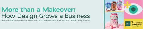 Graphic for business design webinar with cans and abstract eye design.