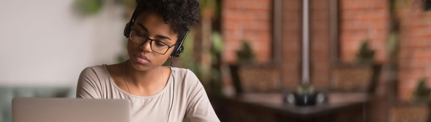 Student listening to podcast