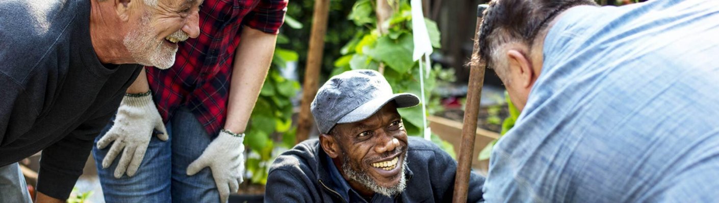 A group of people working in a garden