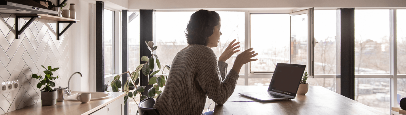 A person attending a virtual networking event from home
